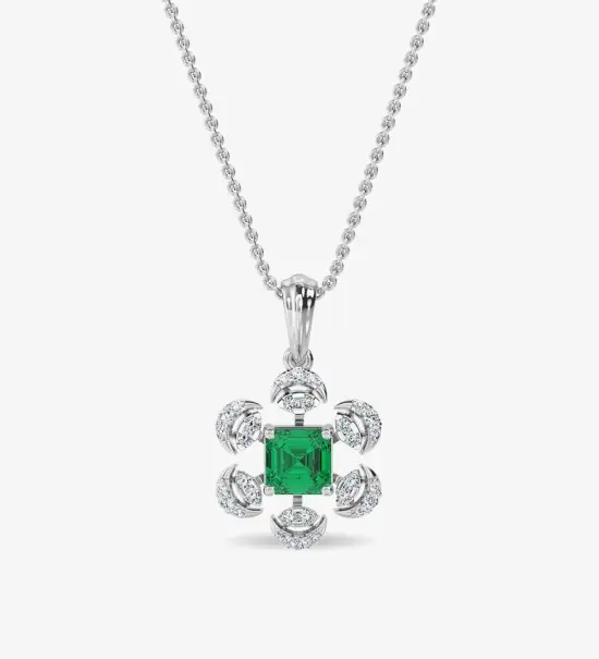 Esra Floral Diamond Pendant Set White Gold