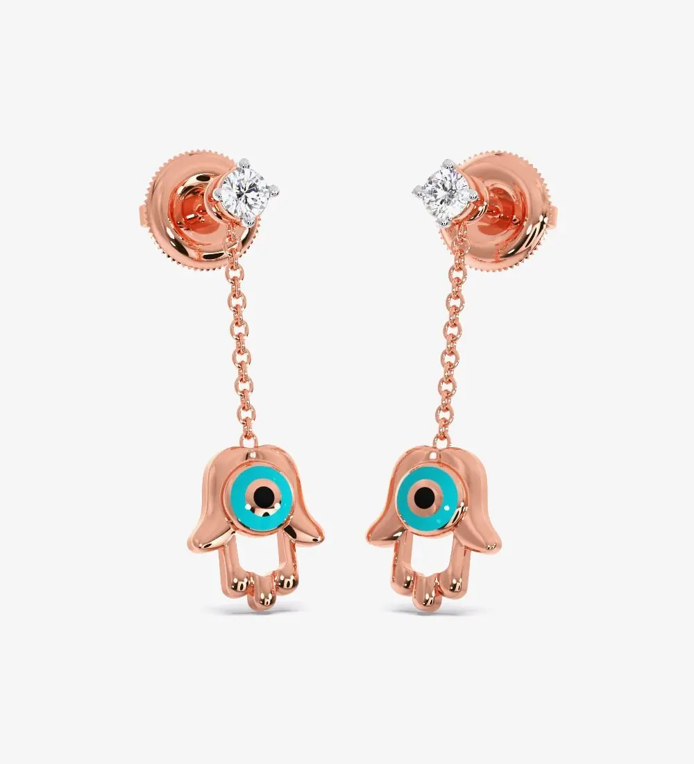 Hamsa Evil Diamond Dangling Eye Earrings