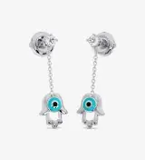 Hamsa Evil Diamond Dangling Eye Earrings