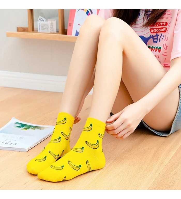 Women Socks Kawaii Funny Fruit Banana Lemon Strawberry Harajuku Colorf