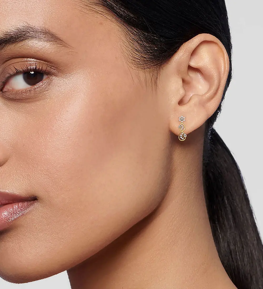 Diamond Trinity Earring Dangler Rose Gold