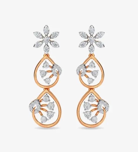 Diamond Trinity Earring Dangler Rose Gold